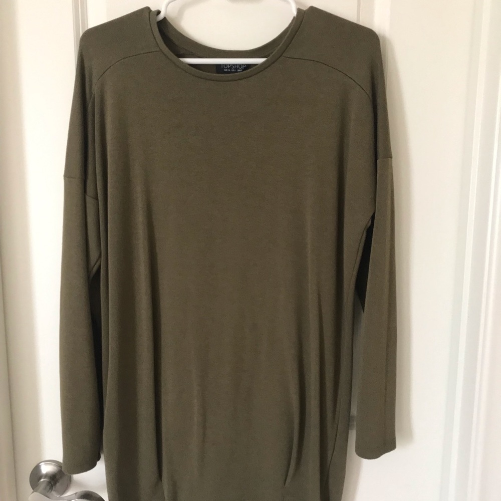 Topshop olive green sweater dress, size medium